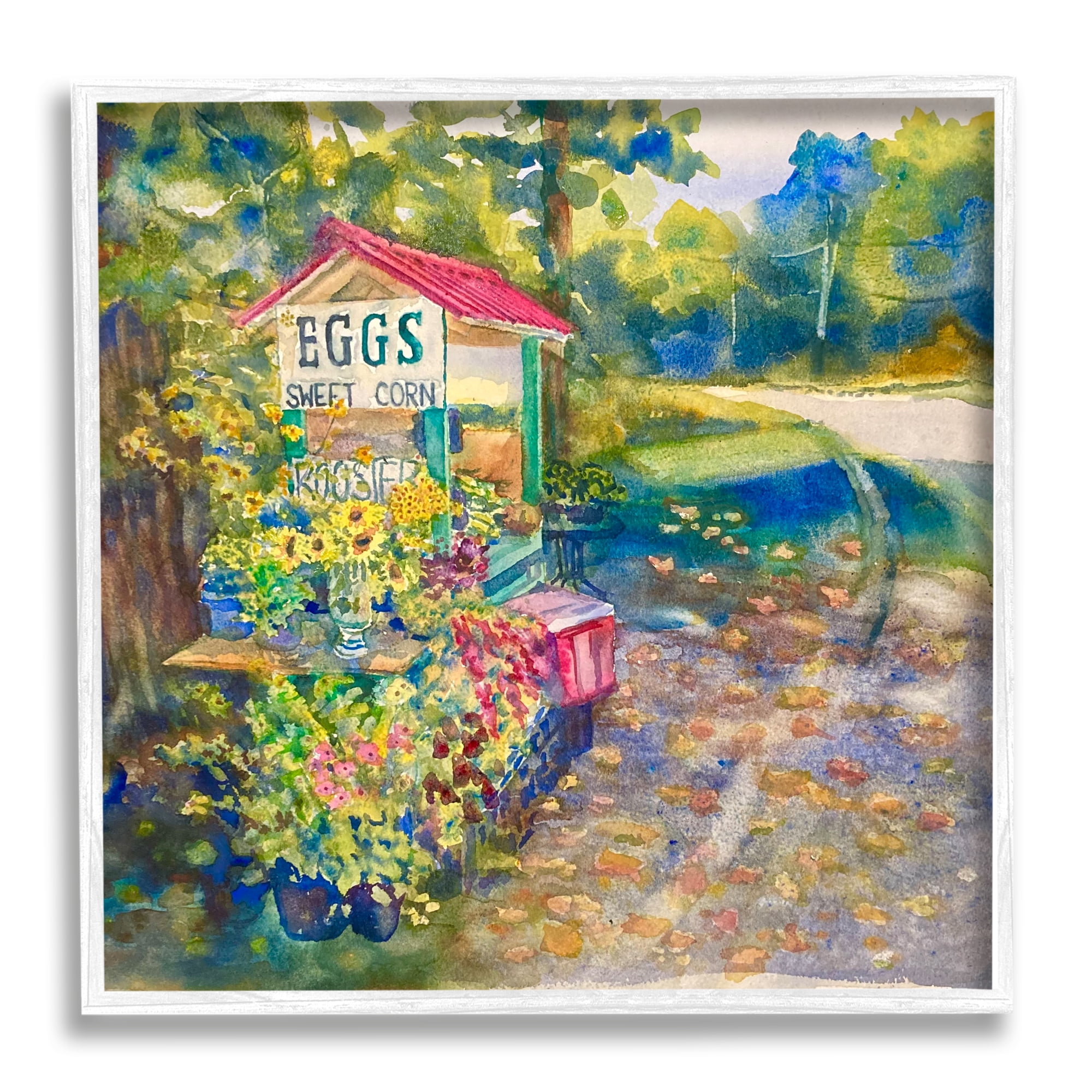 Stupell Industries Farm Stand Painting Nature Painting White Framed Art Print Wall Art, 12 x 12