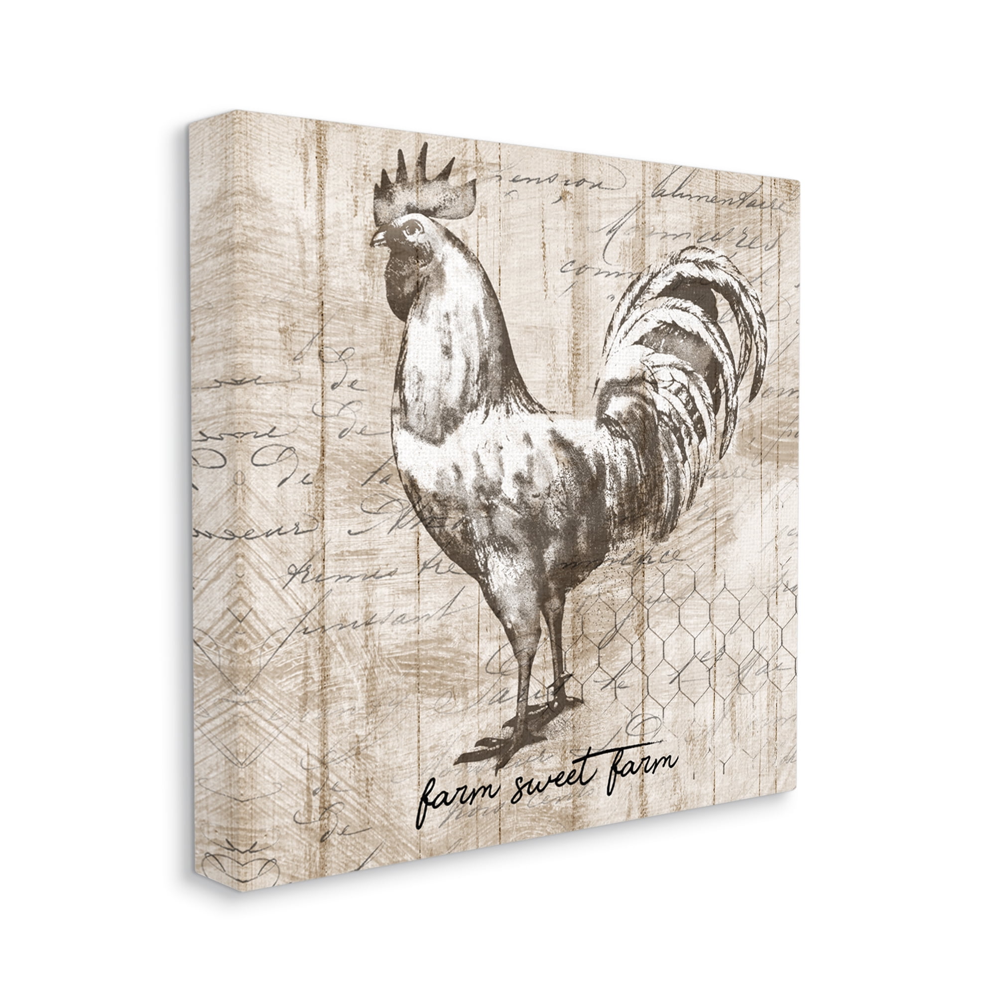 Stupell Industries Farm Sweet Farm Phrase Vintage Rooster and Text, 24 x 24, Design by Conrad Knutsen