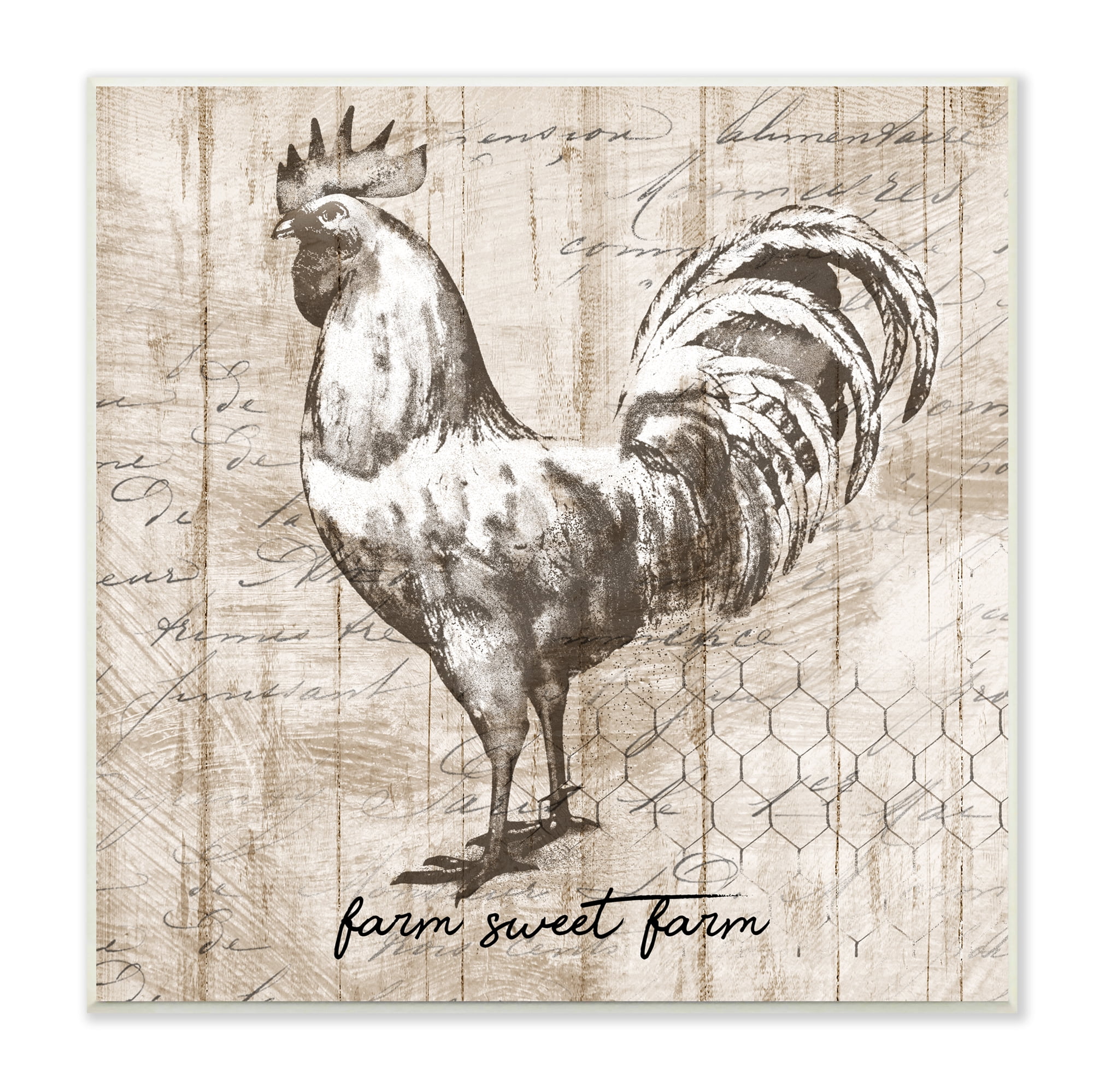 Stupell Industries Farm Sweet Farm Phrase Vintage Rooster and Text Animals & Insects Painting Unframed Art Print Wall Art, 12 x 12