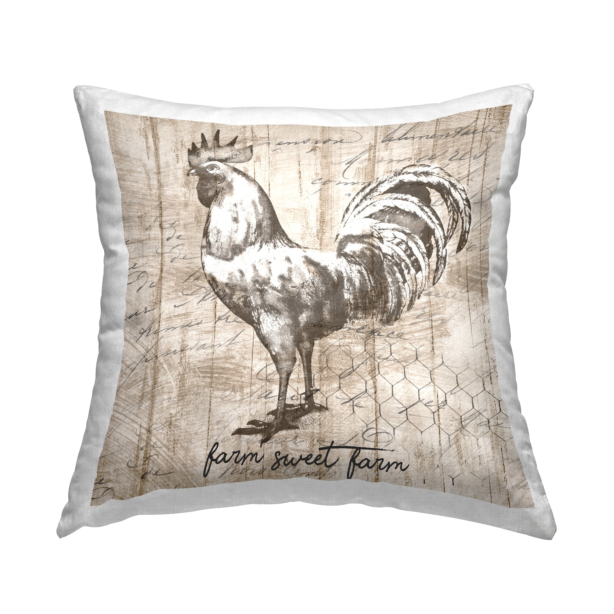 Stupell Industries Farm Sweet Farm Phrase Vintage Rooster and Text Glam Beige,18 x 7 x 18 Decorative Pillows