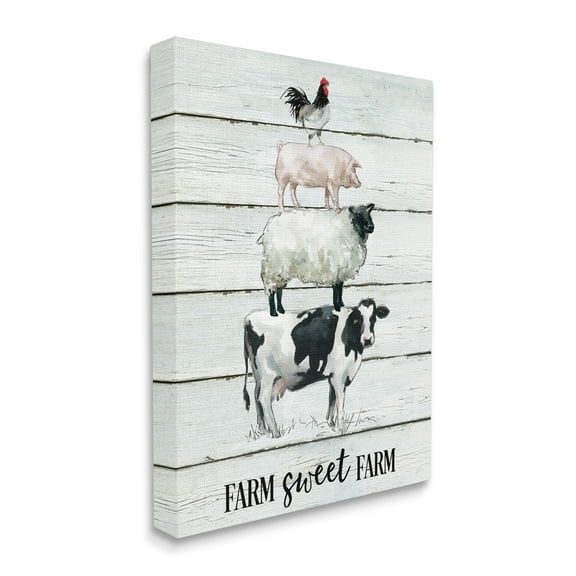 Stupell Industries Farm Sweet Farm Sentiment Cow Sheep Pig Stack Graphic Art Gallery-Wrapped Canvas Print Wall Art, 30x40, by Carol Robinson