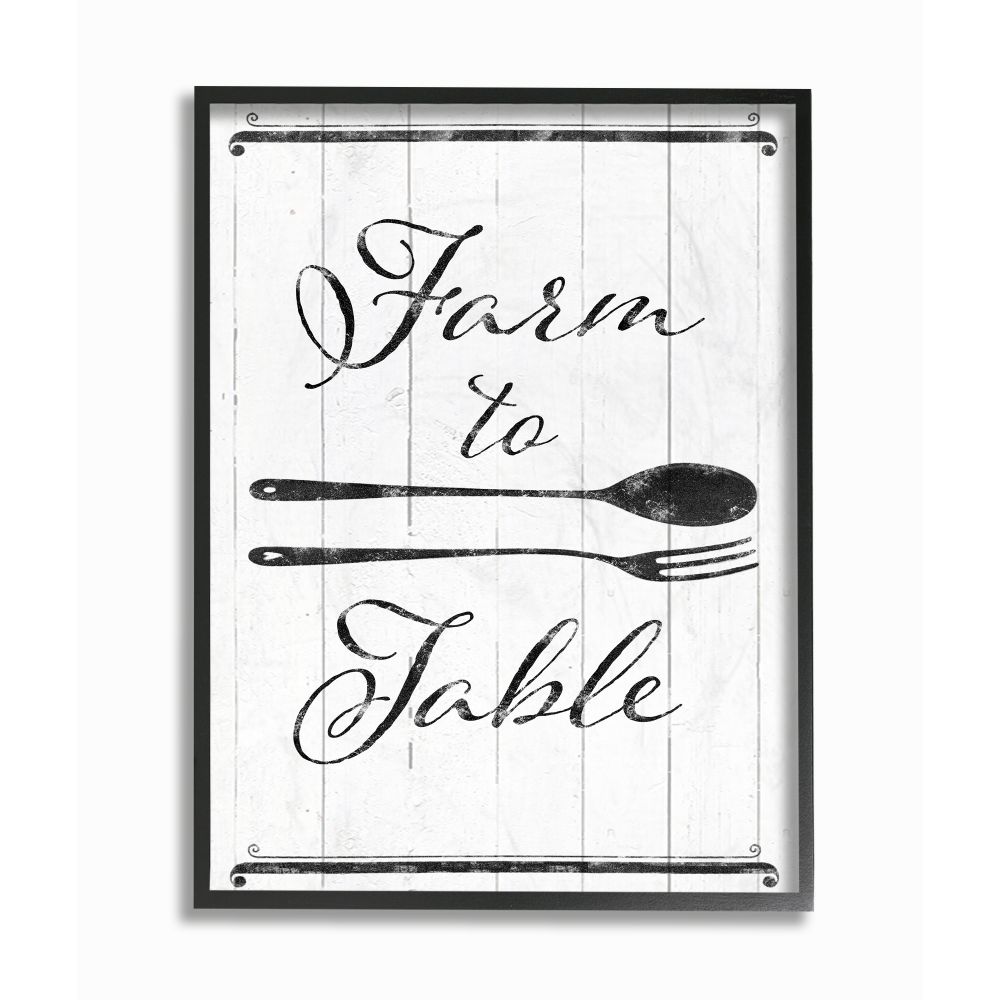 Stupell Industries Farm To Table Kitchen Silverware Wood Texture Word Design Graphic Art Black Framed Art Print Wall Art, 11x14, by The Saturday Evening Post