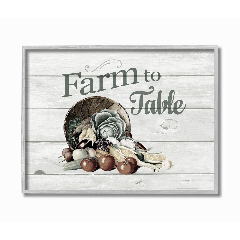 Stupell Industries Farm To Table Vegetables Rustic Wood Textured Word Design Graphic Art Gray Framed Art Print Wall Art, 11x14, by The Saturday Evening Post