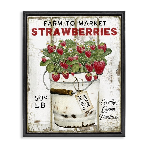 Stupell Industries French Country Farm To Market Strawberries Black Floating Frame Canvas Art, 17 x 21, by Creatif Belle