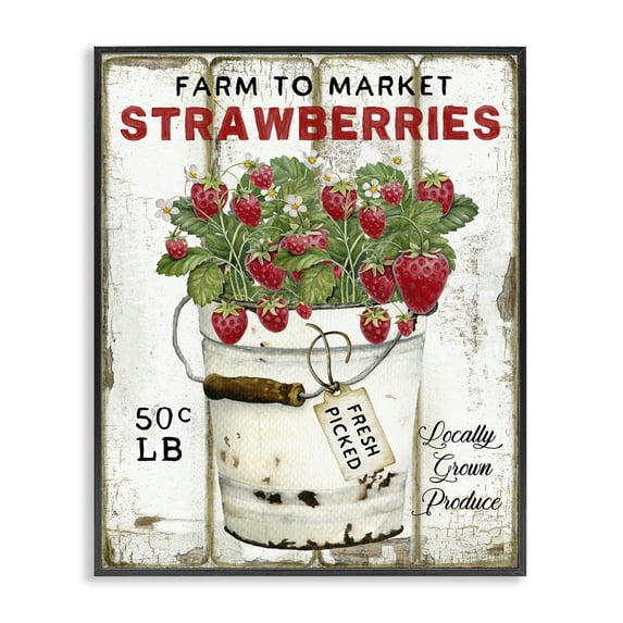 Stupell Industries Farm To Market Strawberries Food & Beverage Painting Black Framed Art Print Wall Art, 11 x 14