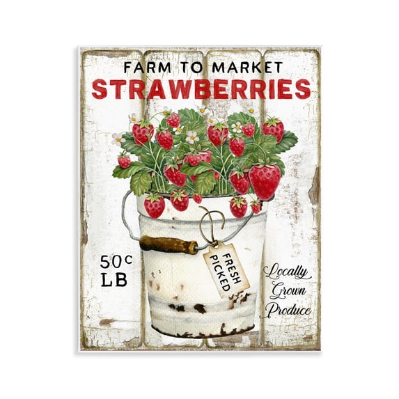 Stupell Industries Farm To Market Strawberries Food & Beverage Painting Unframed Art Print Wall Art, 11 x 14