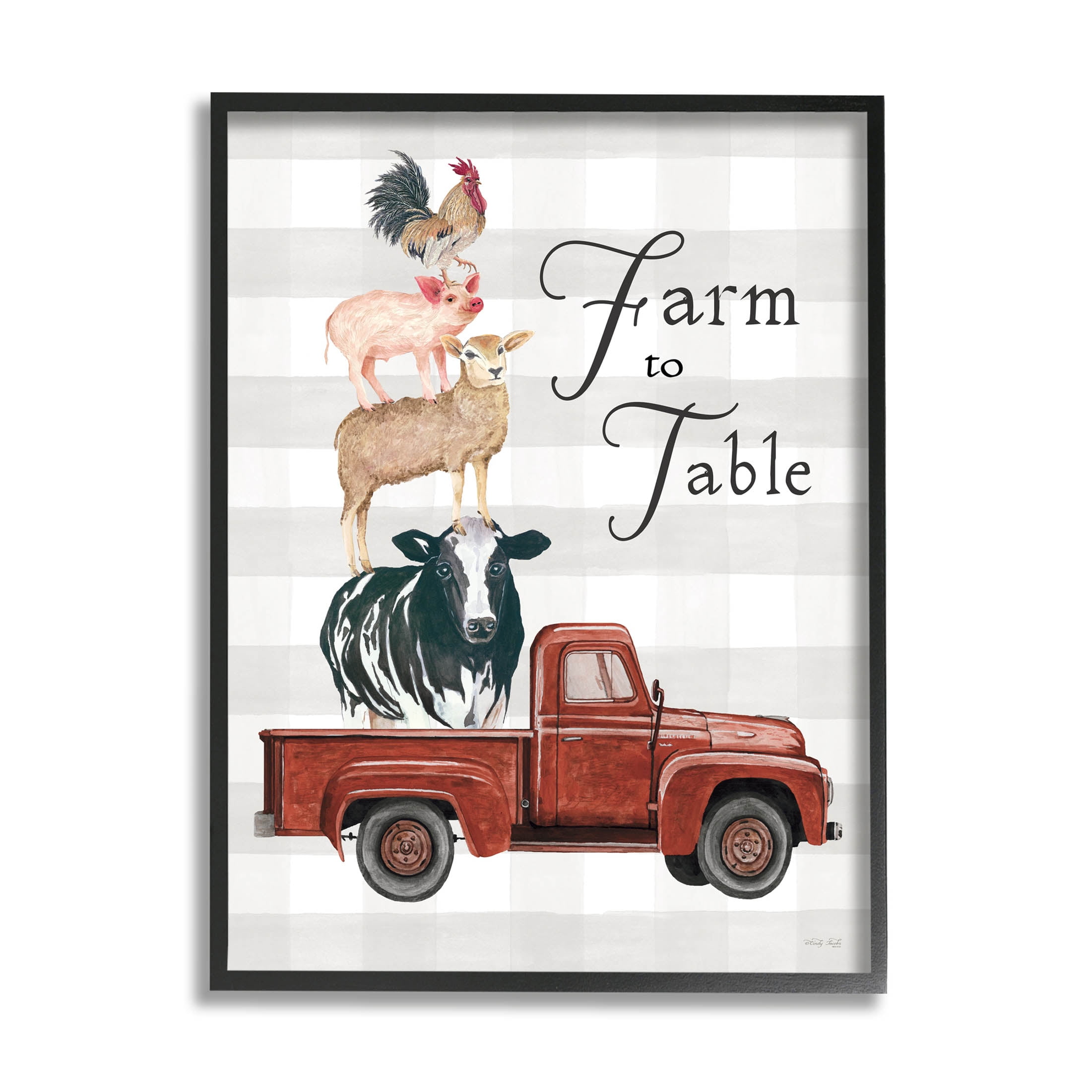 Stupell Industries Farm To Table Stacked Animals Graphic Art Black Framed Art Print Wall Art, Design by Cindy Jacobs