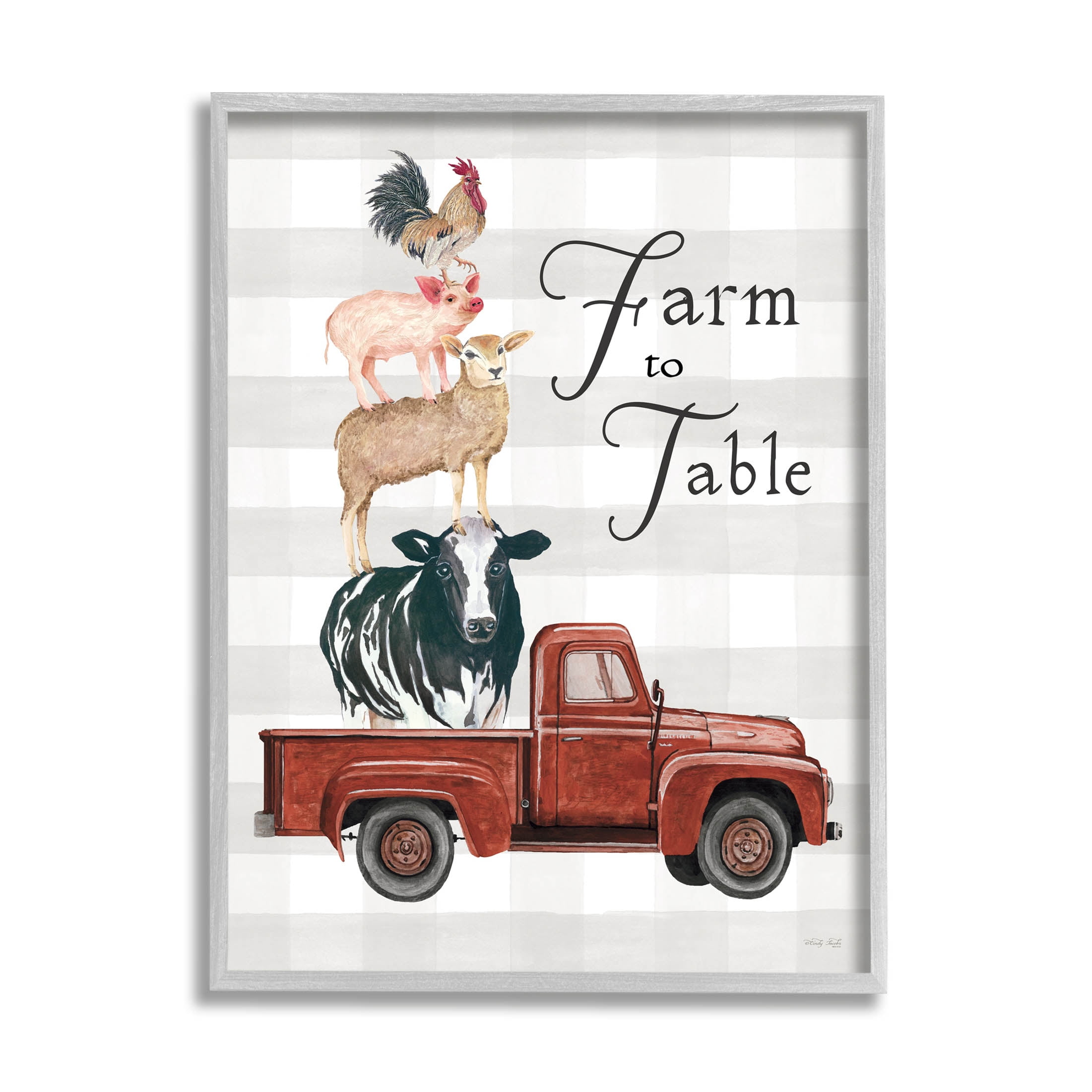 Stupell Industries Farm To Table Stacked Animals Graphic Art Gray Framed Art Print Wall Art, Design by Cindy Jacobs