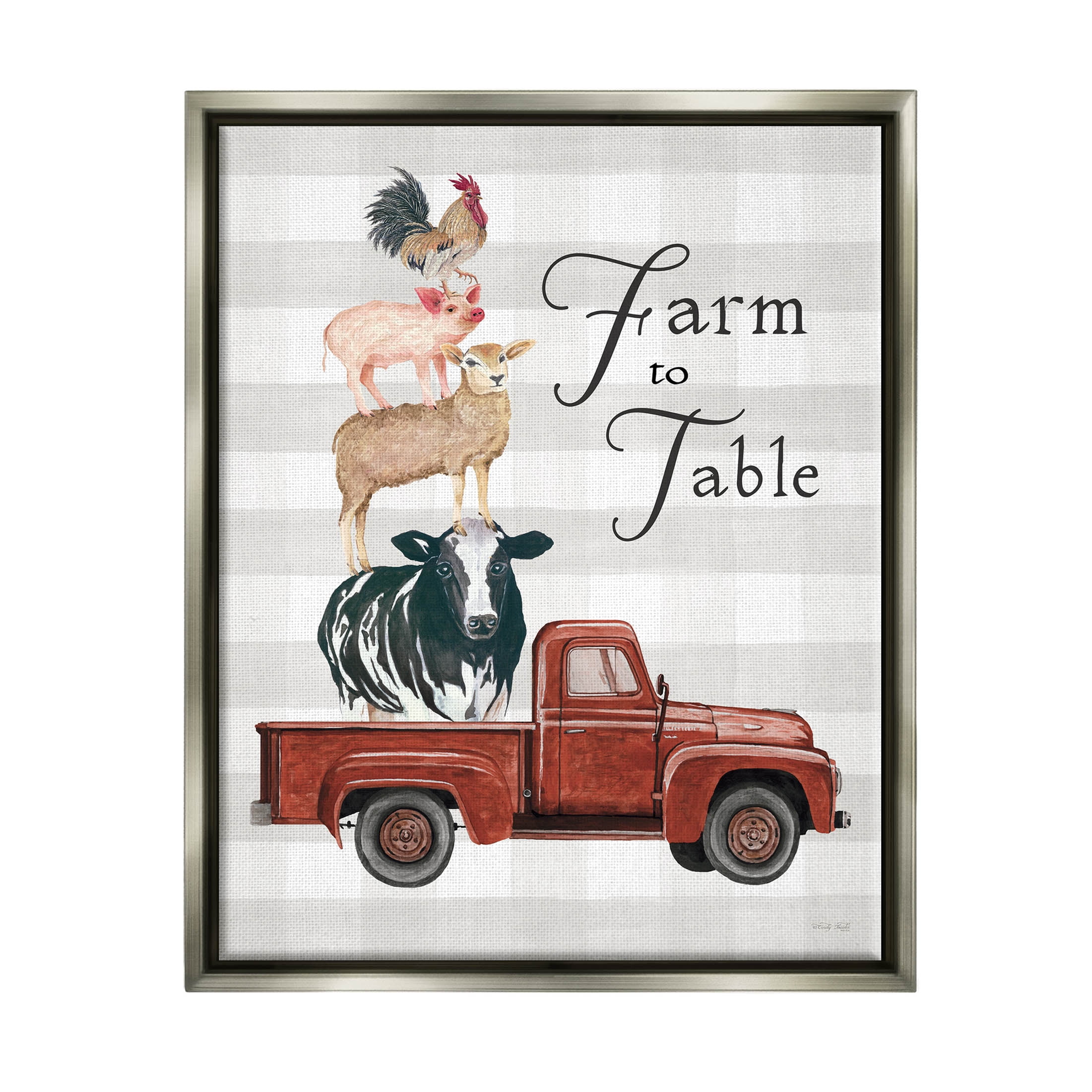 Stupell Industries Farm To Table Stacked Animals Graphic Art Luster Gray Floating Framed Canvas Print Wall Art, Design by Cindy Jacobs