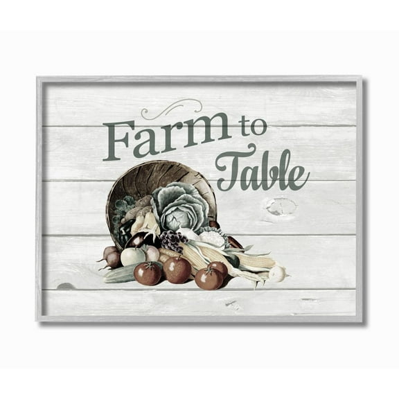 Stupell Industries Farm To Table Vegetables Rustic Wood Textured Word Design Graphic Art Gray Framed Art Print Wall Art, 11x14, by The Saturday Evening Post