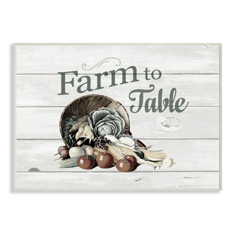 Stupell Industries Farm To Table Vegetables Rustic Wood Textured Word Design Wall Plaque by The Saturday Evening Post, 10" x 15", Wall Plaque