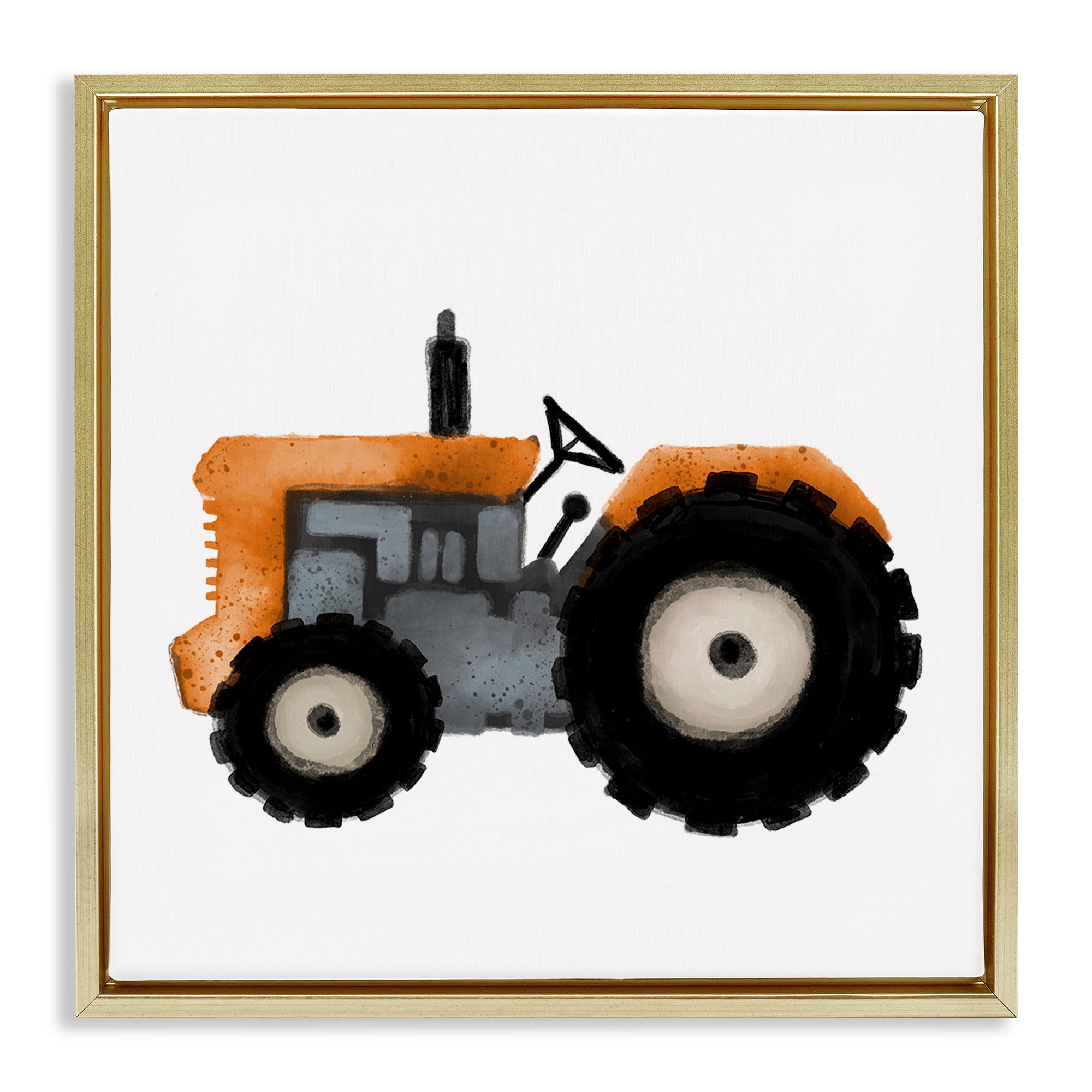 Stupell Industries Farm Tractor Vehicle Transportation Painting Gold Floater Framed Canvas Art Print Wall Art, 18 x 18