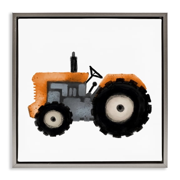 Stupell Industries Farm Tractor Vehicle Transportation Painting Gray Floater Framed Canvas Art Print Wall Art, 25 x 25