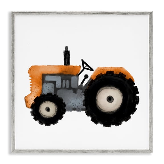 Stupell Industries Farm Tractor Vehicle Transportation Painting Gray Framed Art Print Wall Art, 24 x 24