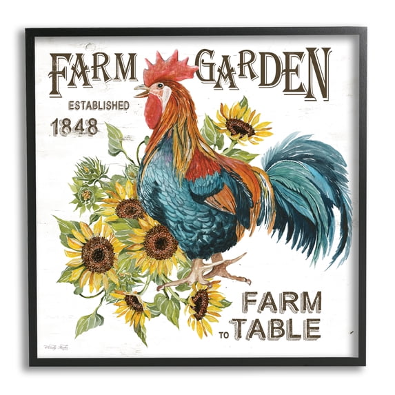 Stupell Industries Farm to Table Rooster Botanical & Floral Painting Black Framed Art Print Wall Art, 17 x 17