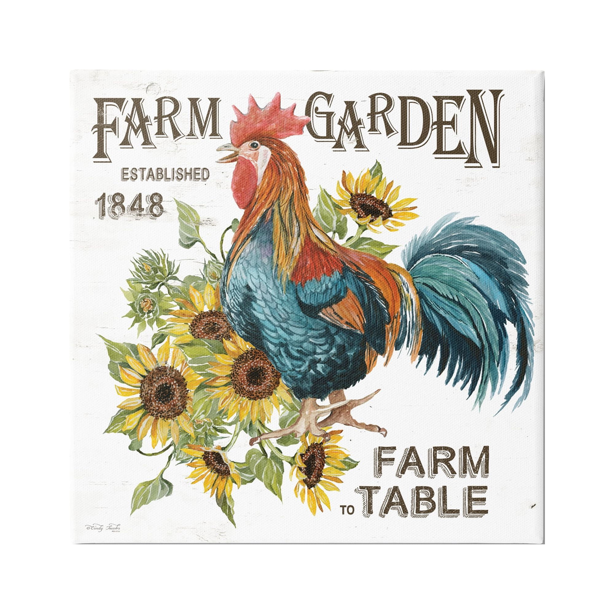 Stupell Industries Farm to Table Rooster Botanical & Floral Painting Gallery Wrapped Canvas Print Wall Art, 30 x 30