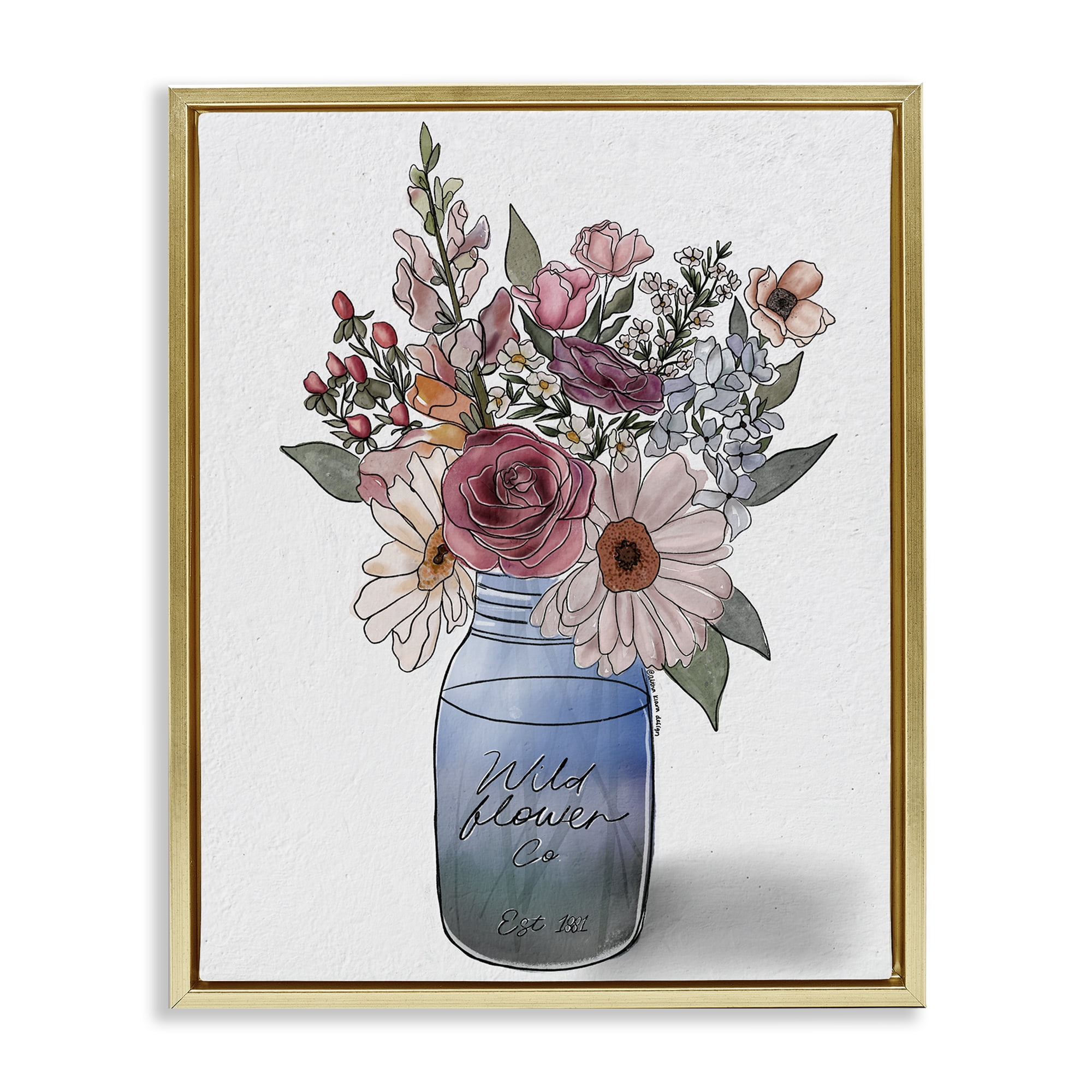Stupell Industries Farmer's Market Florals Gold Framed Floater Canvas Wall Art, design by Alisha Kiara Design
