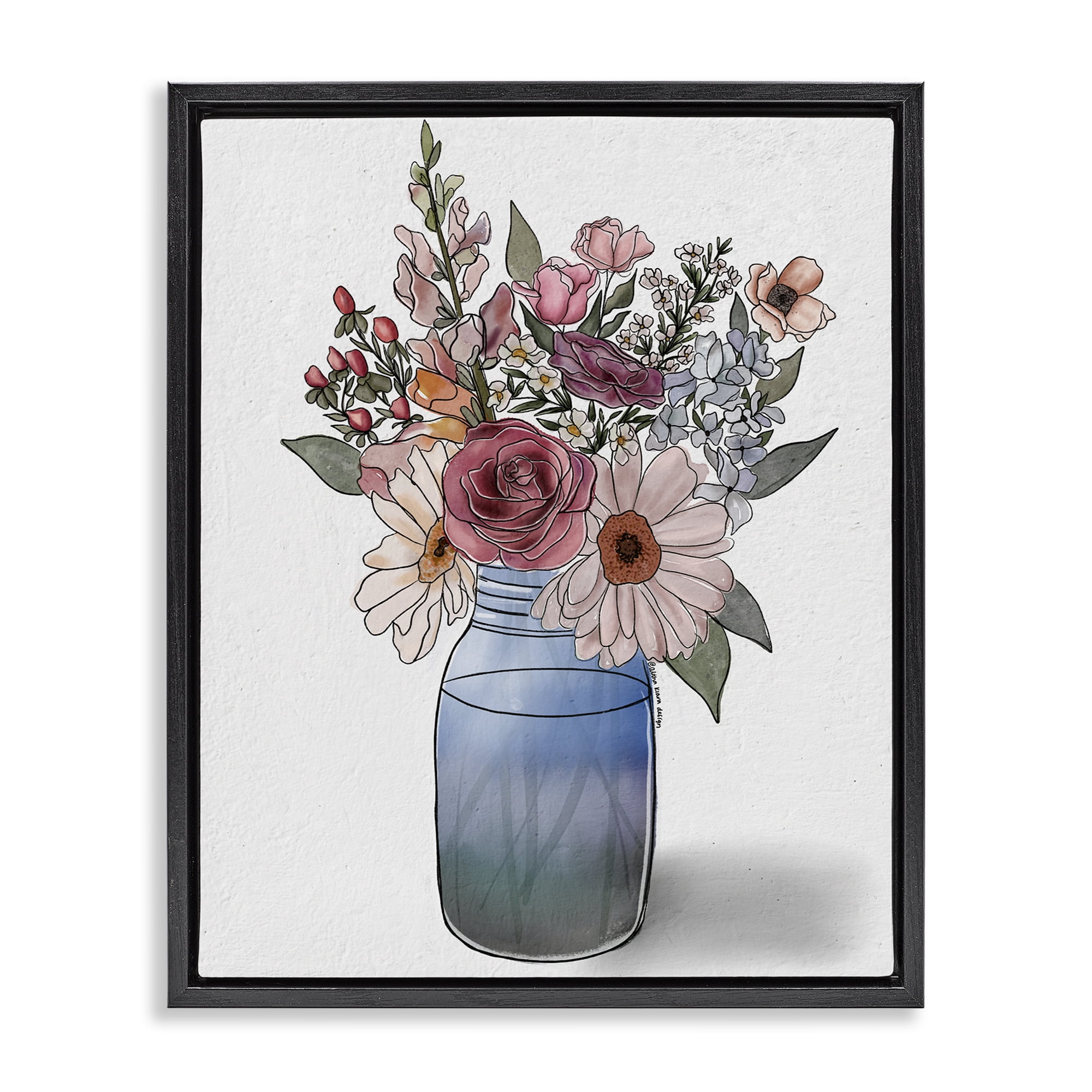 Stupell Industries Farmer's Market Vase Black Framed Floater Canvas Wall Art, design by Alisha Kiara Design