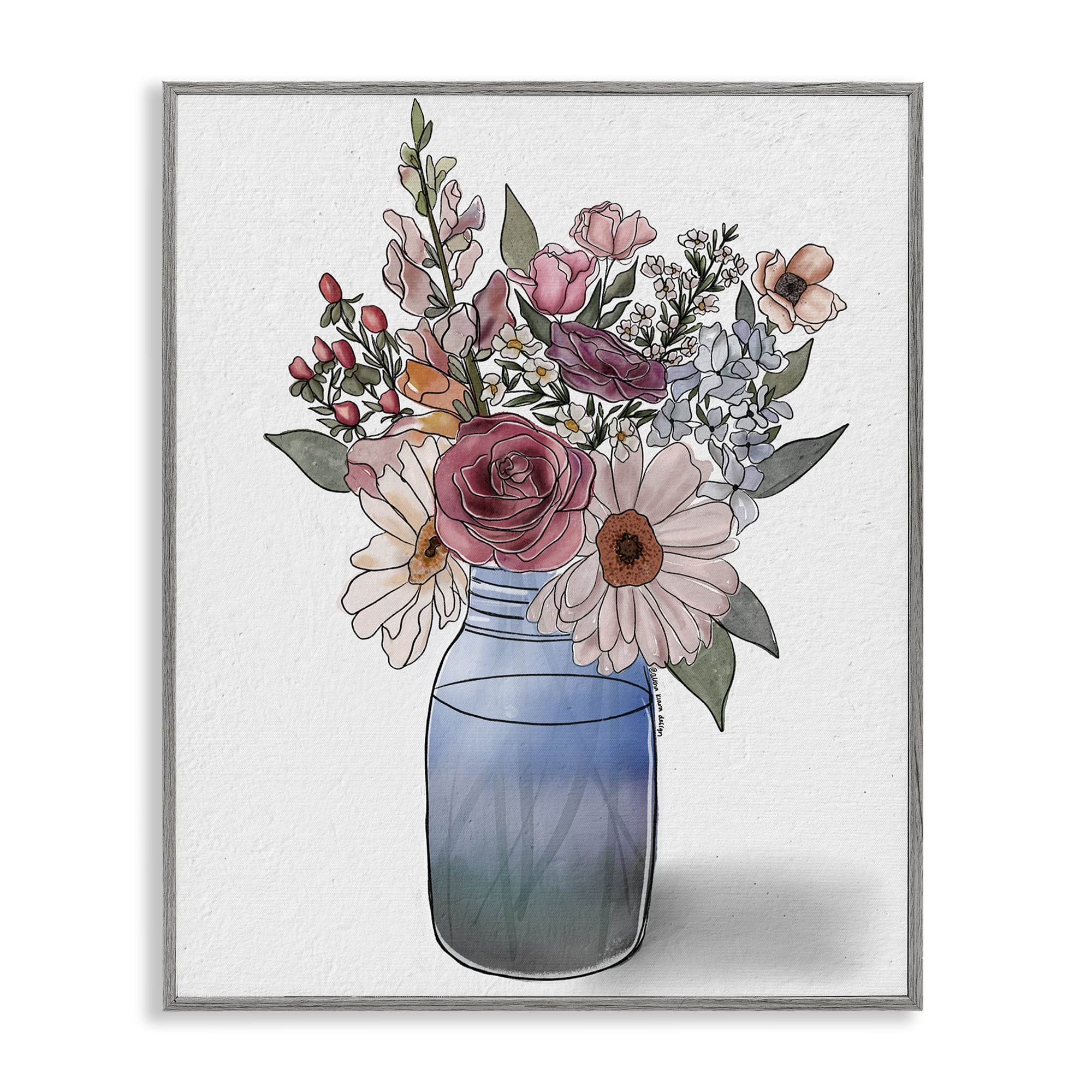 Stupell Industries Farmer's Market Vase Gray Framed Giclee Art, design by Alisha Kiara Design