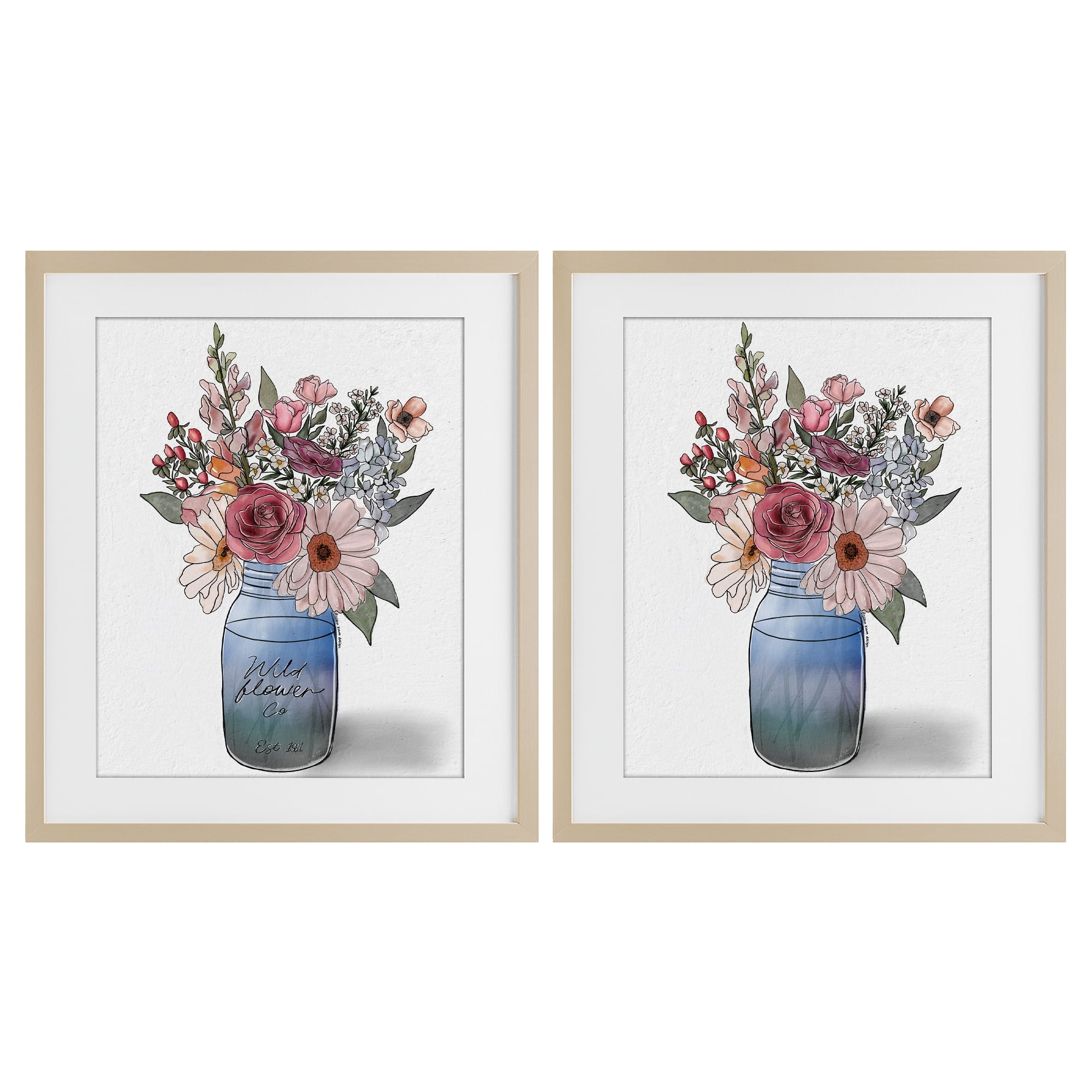 Stupell Industries Farmer's Market Vases 2 Piece Birch Framed Print Under Glass Set, design by Alisha Kiara Design