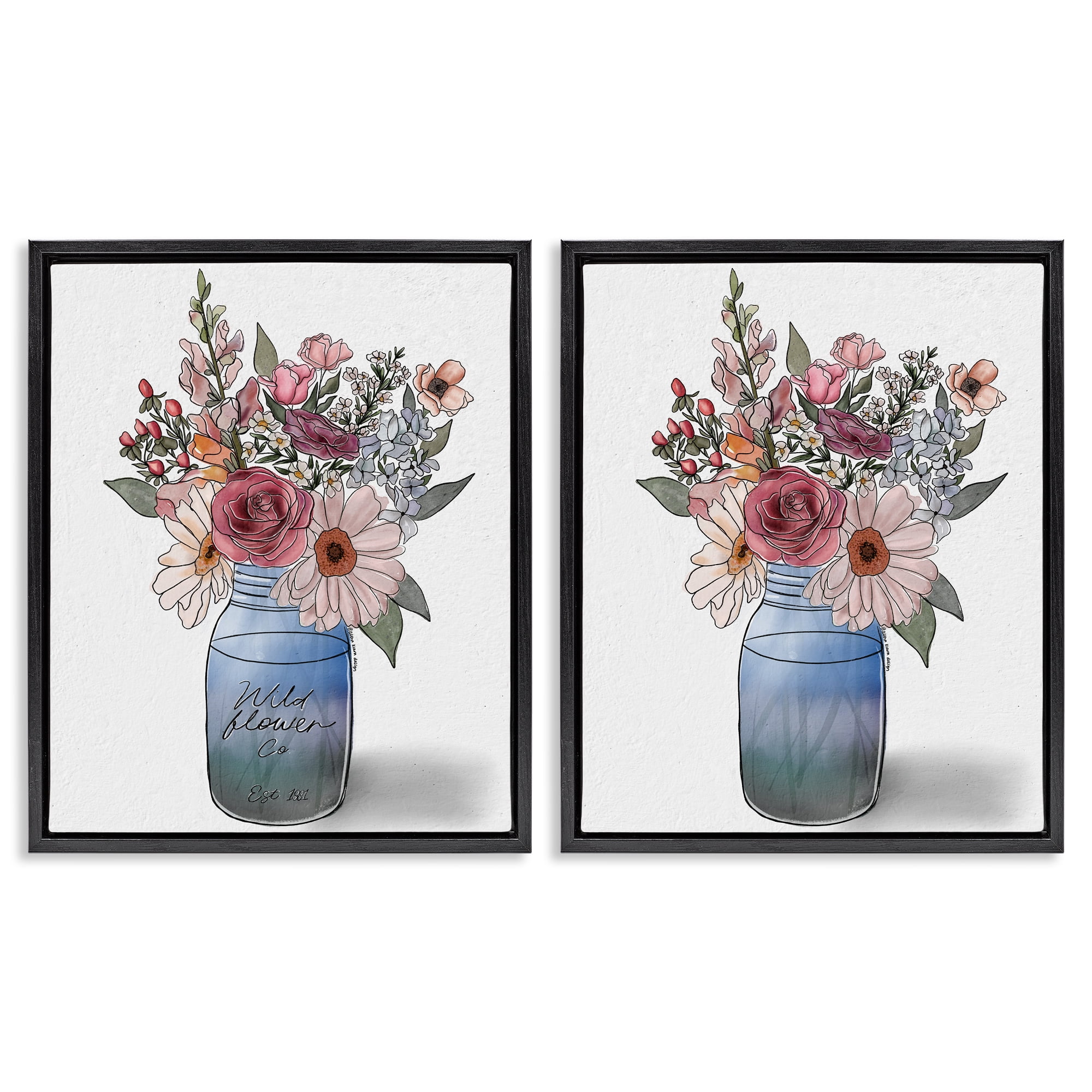 Stupell Industries Farmer's Market Vases 2 Piece Black Framed Floater Canvas Set, design by Alisha Kiara Design