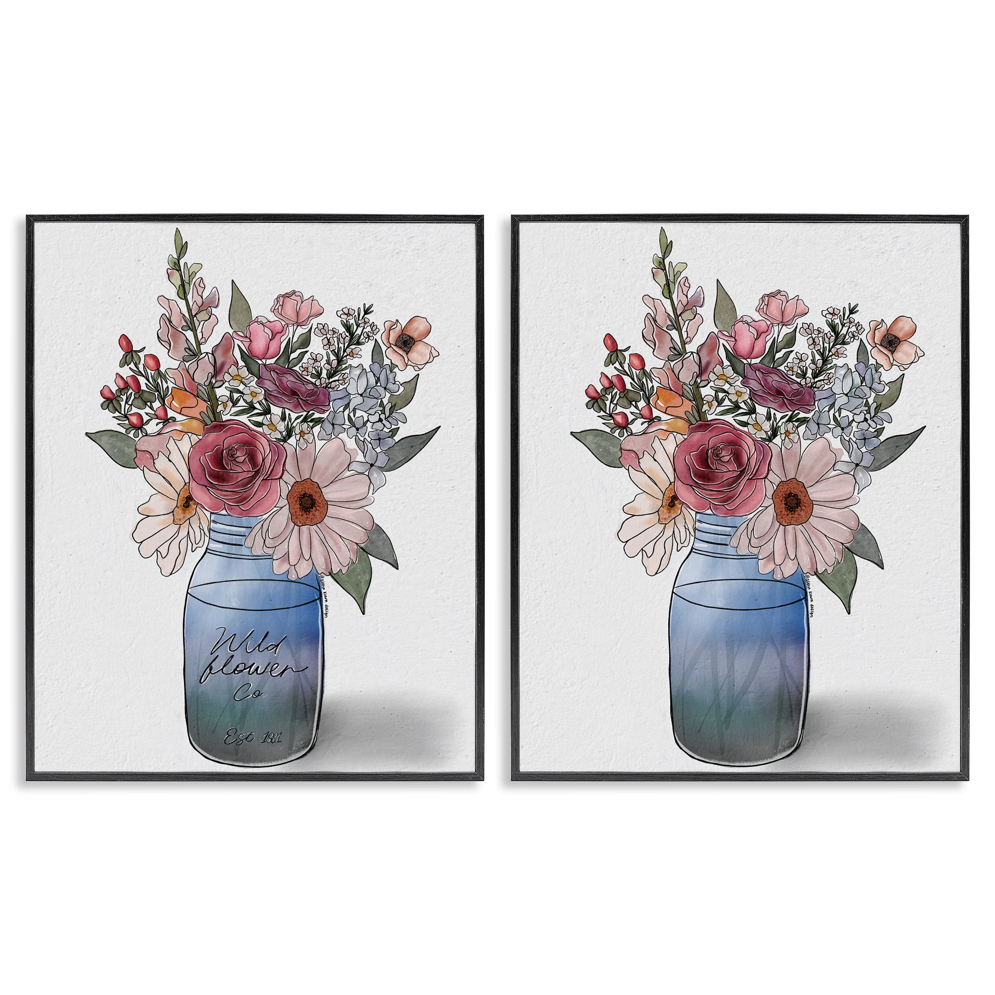 Stupell Industries Farmer's Market Vases 2 Piece Black Framed Giclee Art Set, design by Alisha Kiara Design