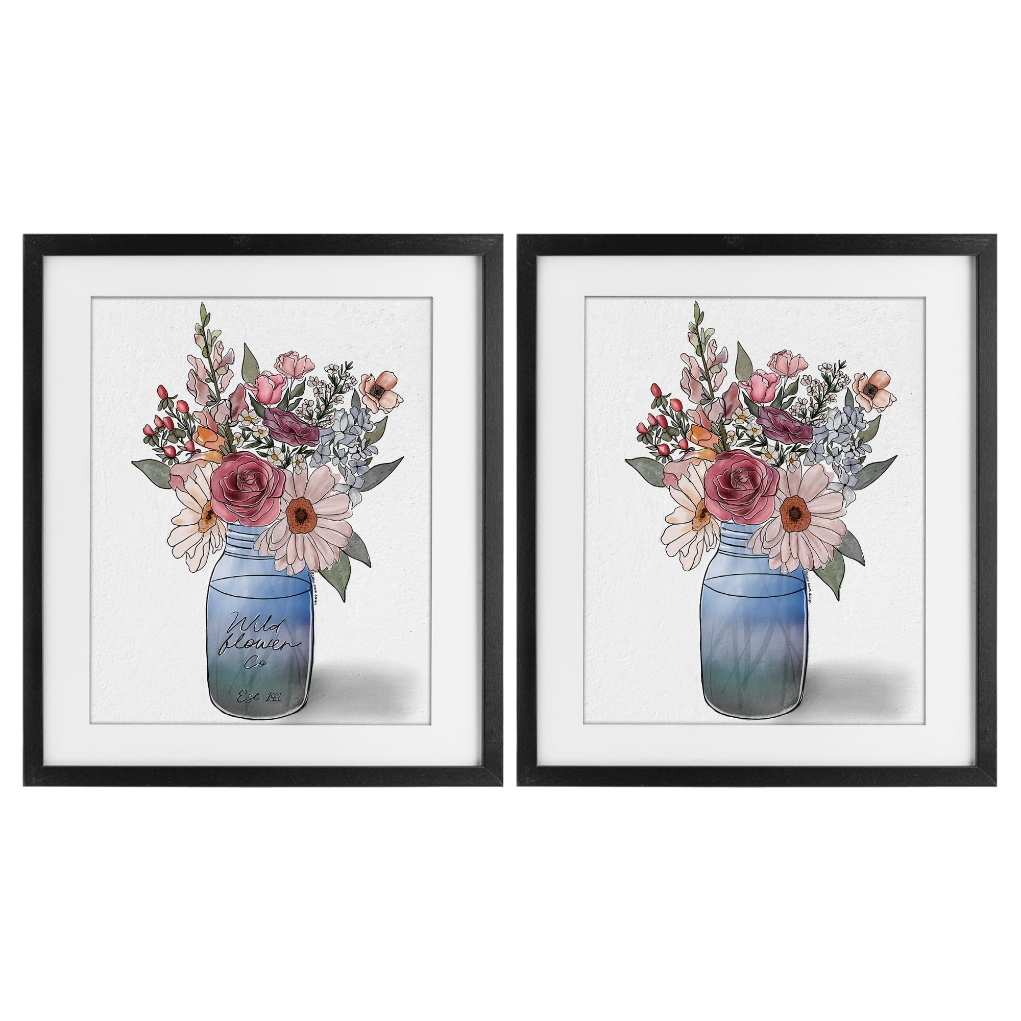 Stupell Industries Farmer's Market Vases 2 Piece Black Framed Print Under Glass Set, design by Alisha Kiara Design