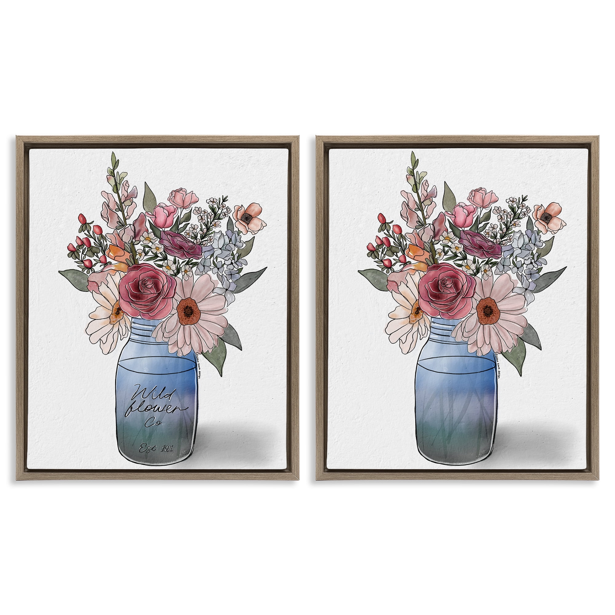 Stupell Industries Farmer's Market Vases 2 Piece Brown Framed Floater Canvas Set, design by Alisha Kiara Design