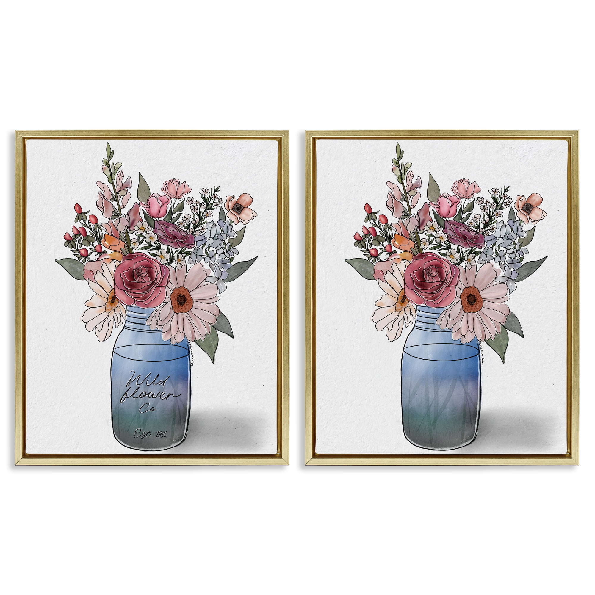 Stupell Industries Farmer's Market Vases 2 Piece Gold Framed Floater Canvas Set, design by Alisha Kiara Design