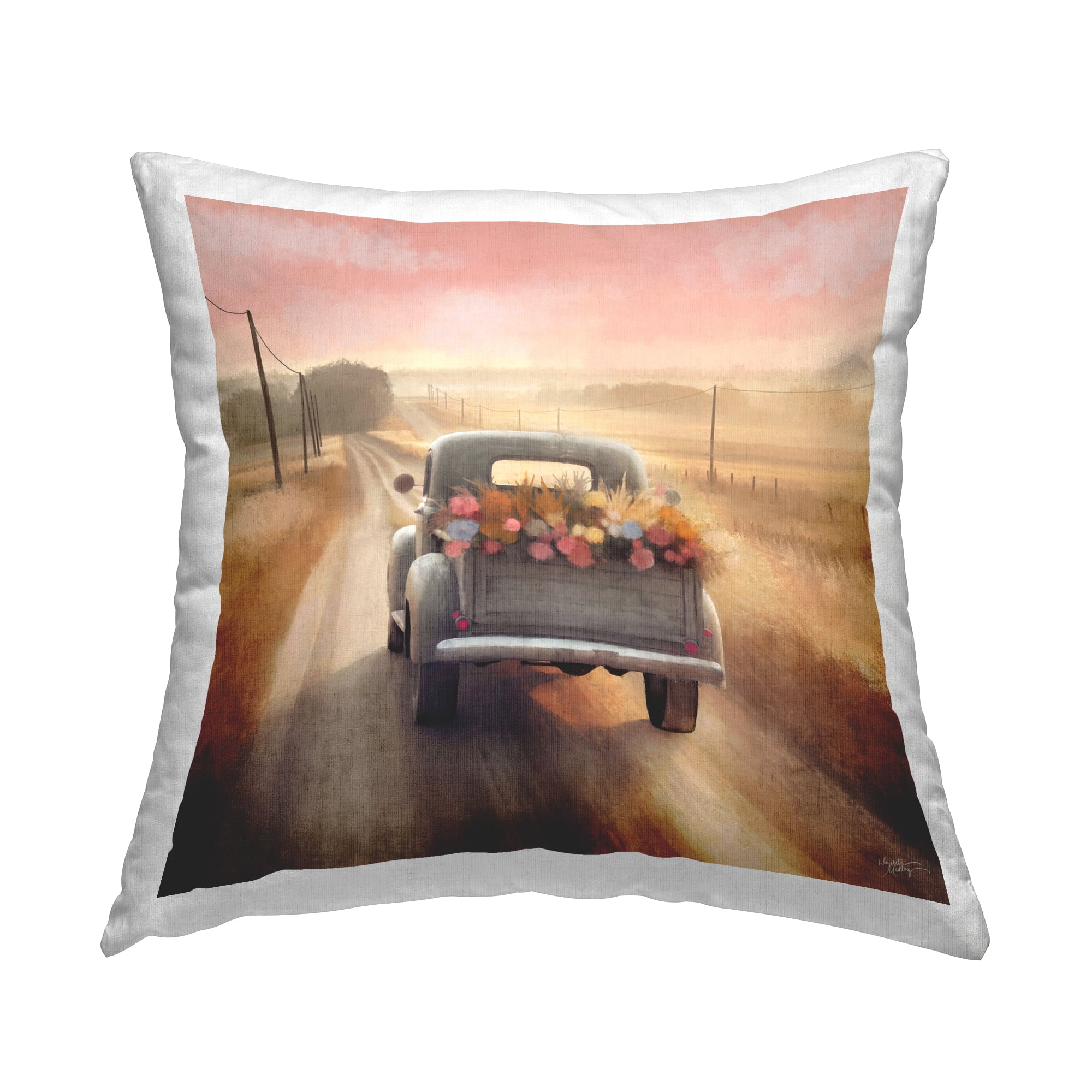 Stupell Industries Farmer's Road Floral Truck Decorative Printed Throw Pillow Design by Elizabeth Medley.