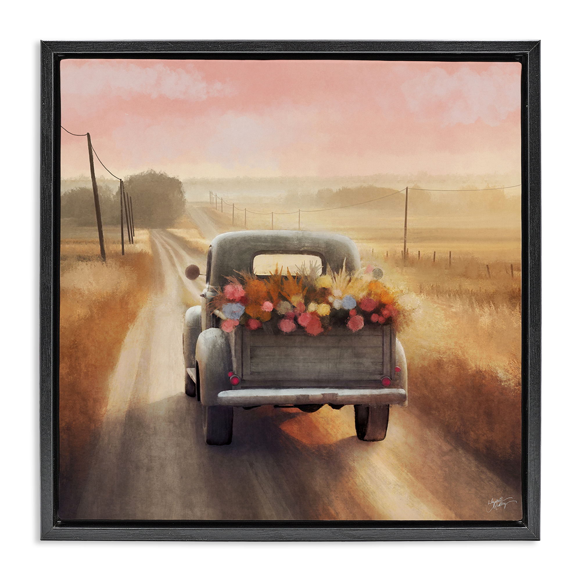 Stupell Industries Farmer's Road Harvest Truck Transportation Painting Black Floater Framed Canvas Art Print Wall Art, 25 x 25