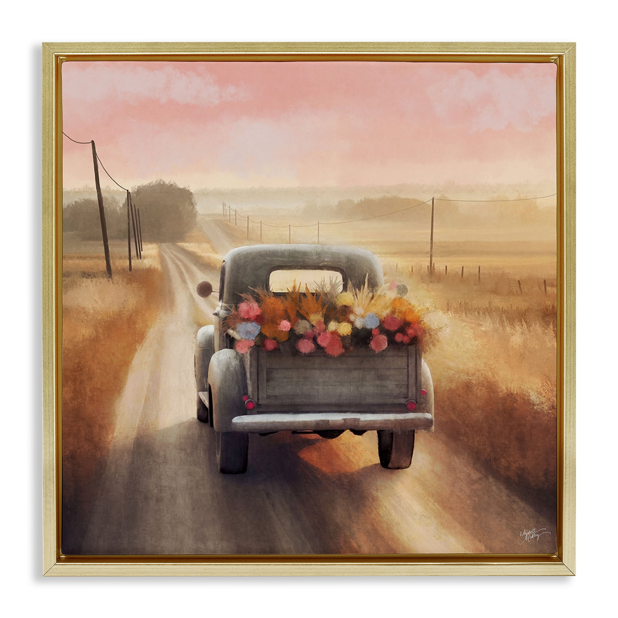 Stupell Industries Farmer's Road Harvest Truck Transportation Painting Gold Floater Framed Canvas Art Print Wall Art, 25 x 25