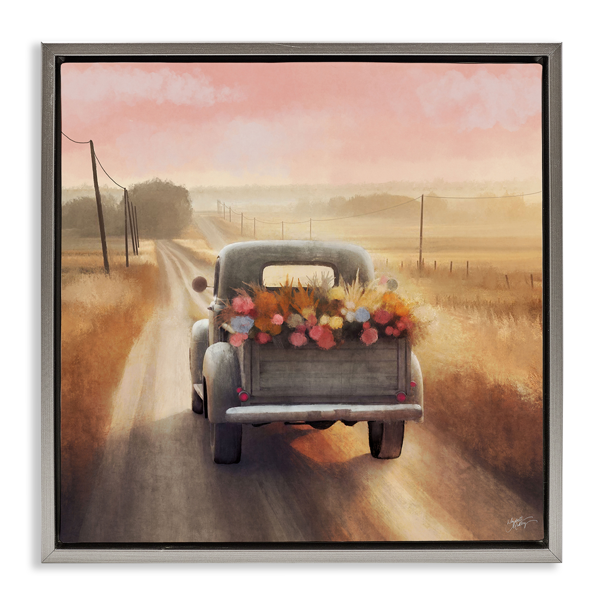 Stupell Industries Farmer's Road Harvest Truck Transportation Painting Gray Floater Framed Canvas Art Print Wall Art, 18 x 18