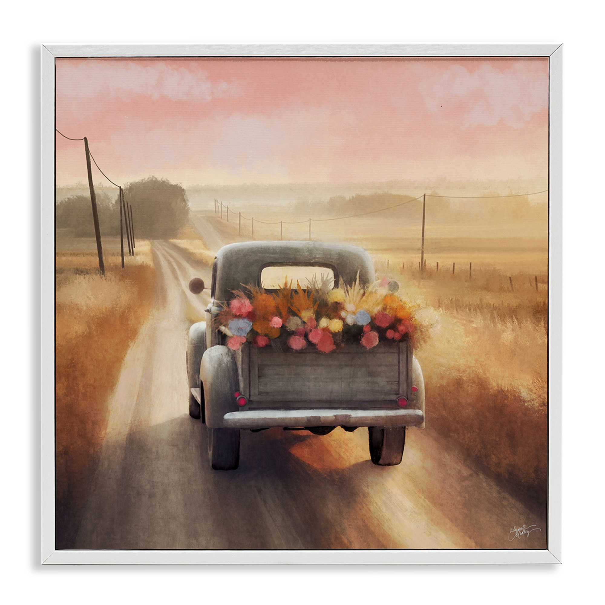Stupell Industries Farmer's Road Harvest Truck Transportation Painting White Framed Art Print Wall Art, 24 x 24