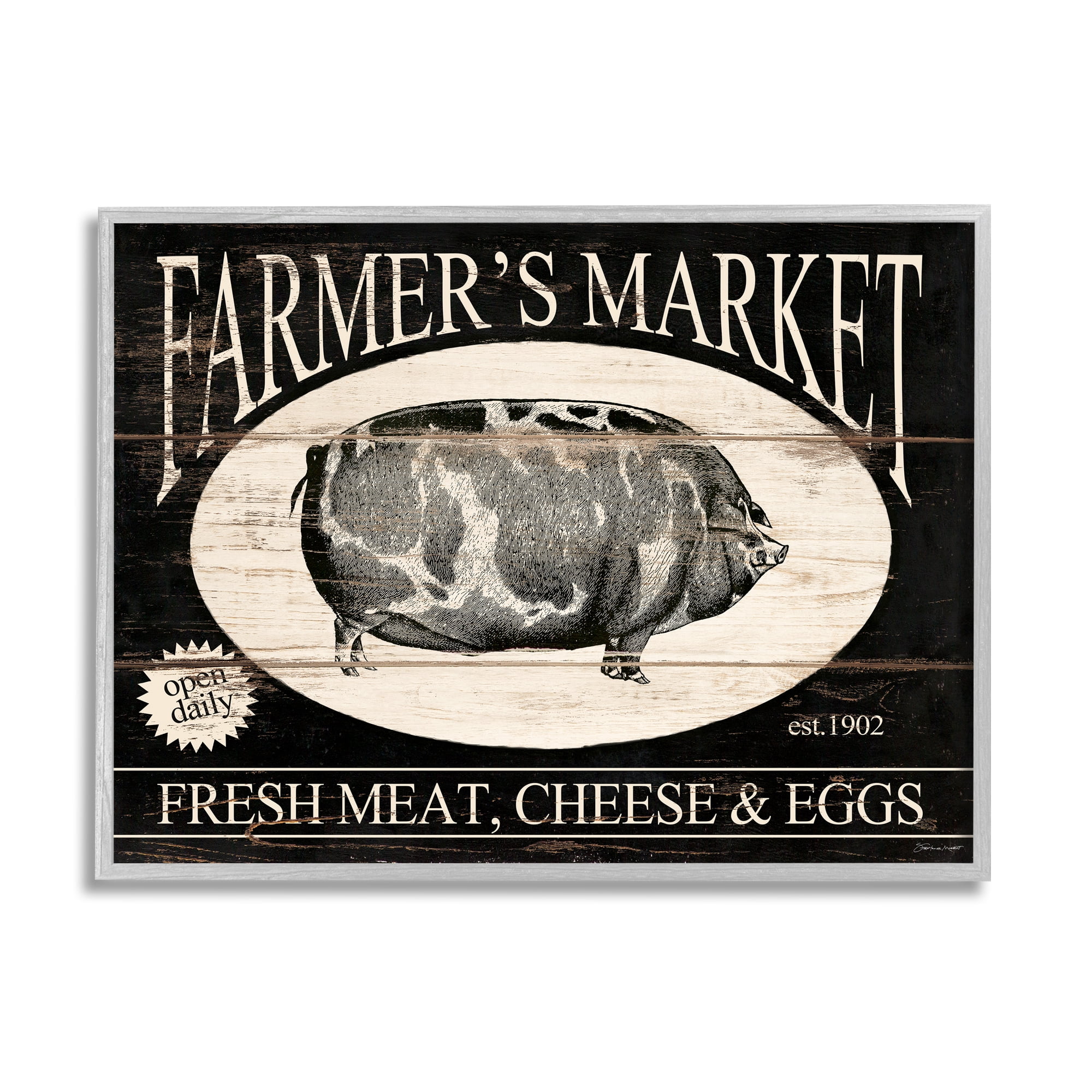 Stupell Industries Farmer's market Est. 1902 Vintage Sign Farm Pig, 14 x 11, Design by Stephanie Workman Marrott
