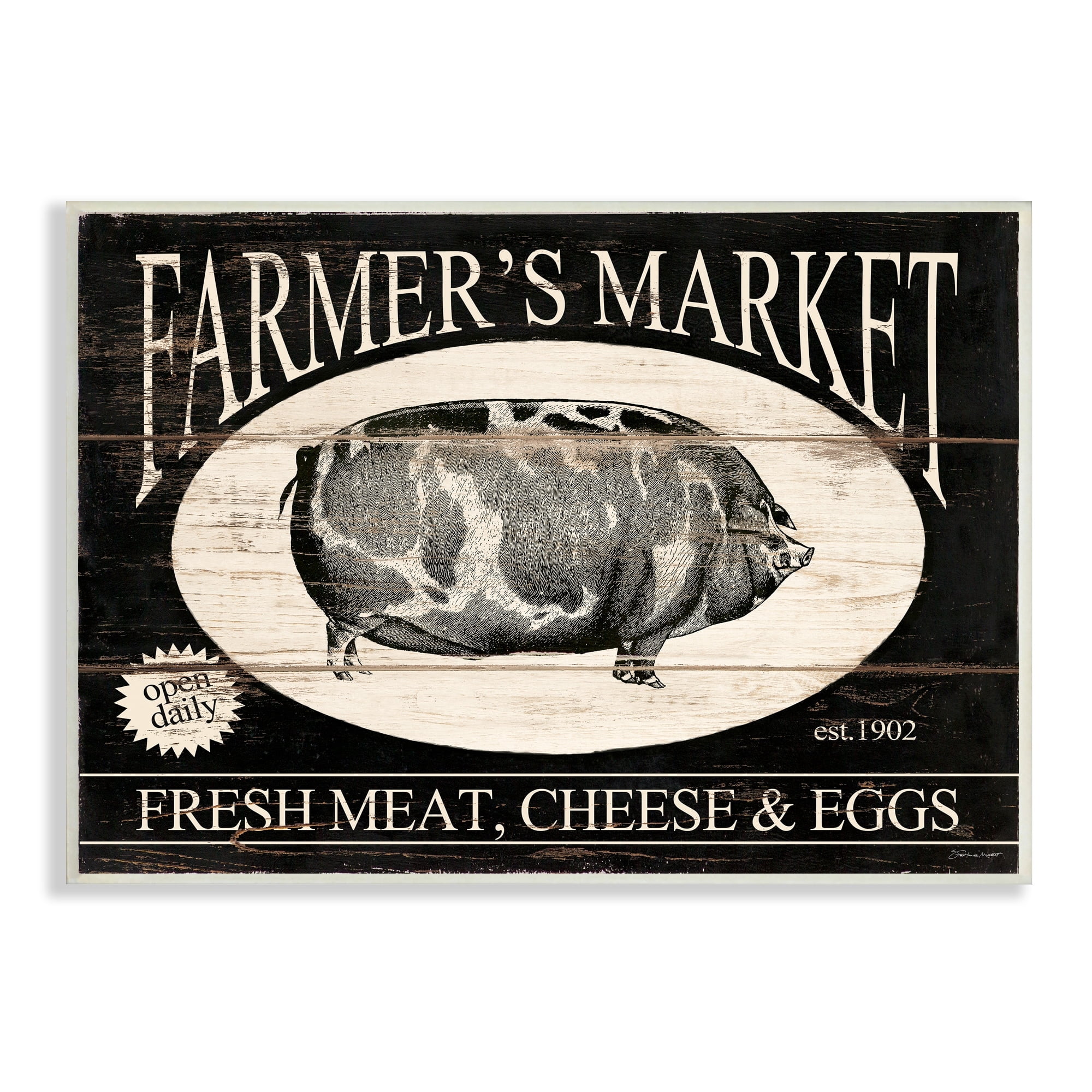Stupell Industries Farmer's market Est. 1902 Vintage Sign Farm Pig, 15 x 10, Design by Stephanie Workman Marrott