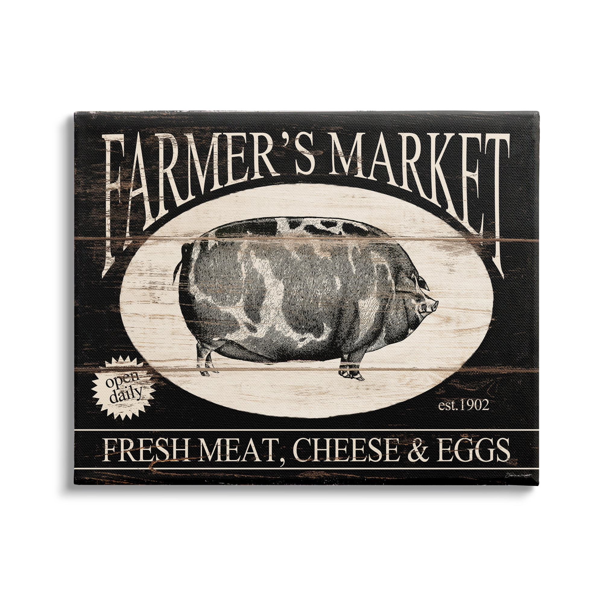 Stupell Industries Farmer's market Est. 1902 Vintage Sign Farm Pig, 40 x 30, Design by Stephanie Workman Marrott