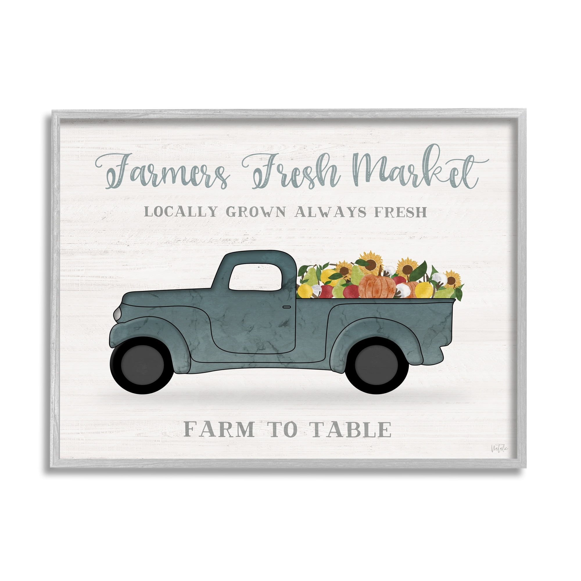Stupell Industries Farmers Fresh Market Assorted Produce Rustic Sign Graphic Art Gray Framed Art Print Wall Art, Design by Natalie Carpentieri