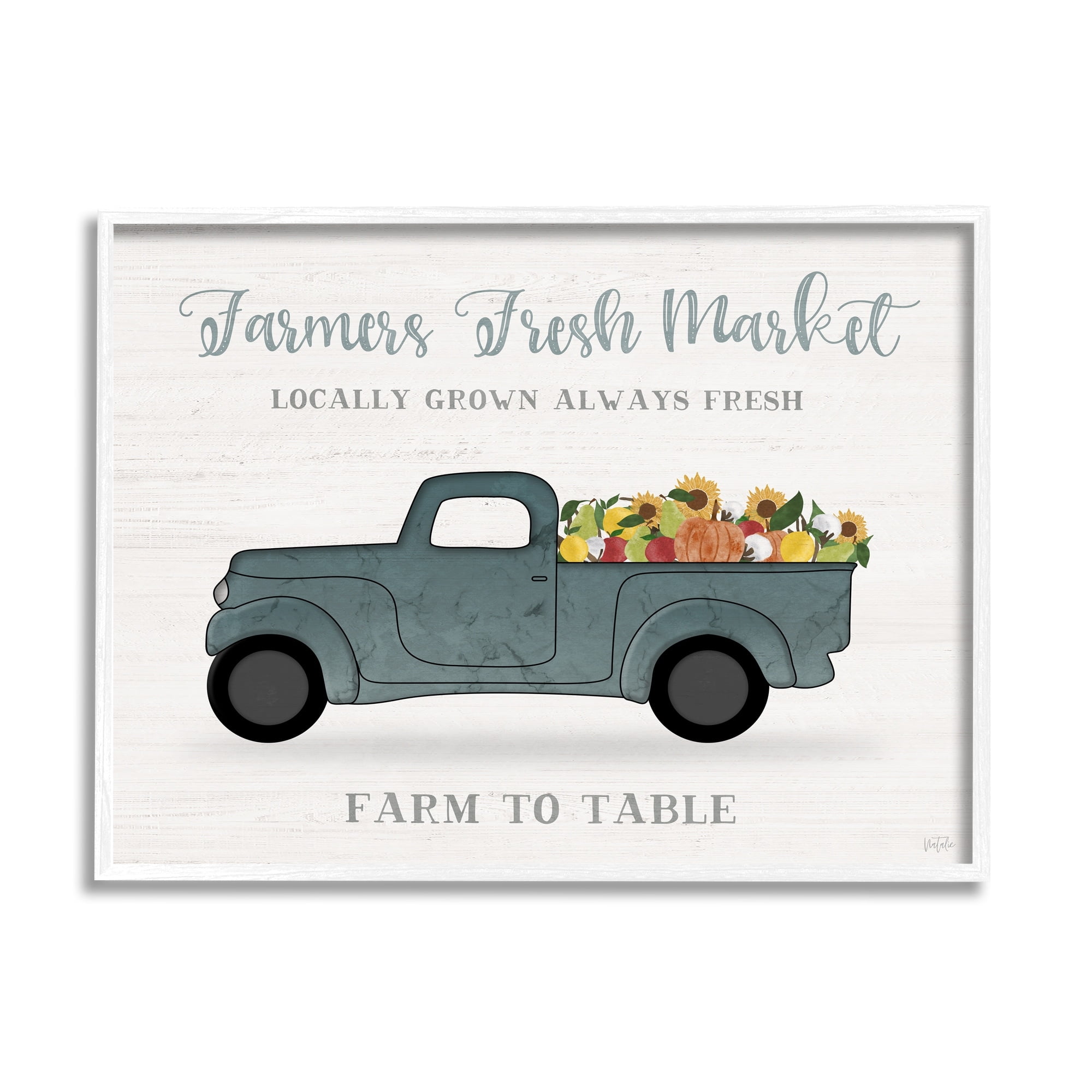 Stupell Industries Farmers Fresh Market Assorted Produce Rustic Sign Graphic Art White Framed Art Print Wall Art, Design by Natalie Carpentieri