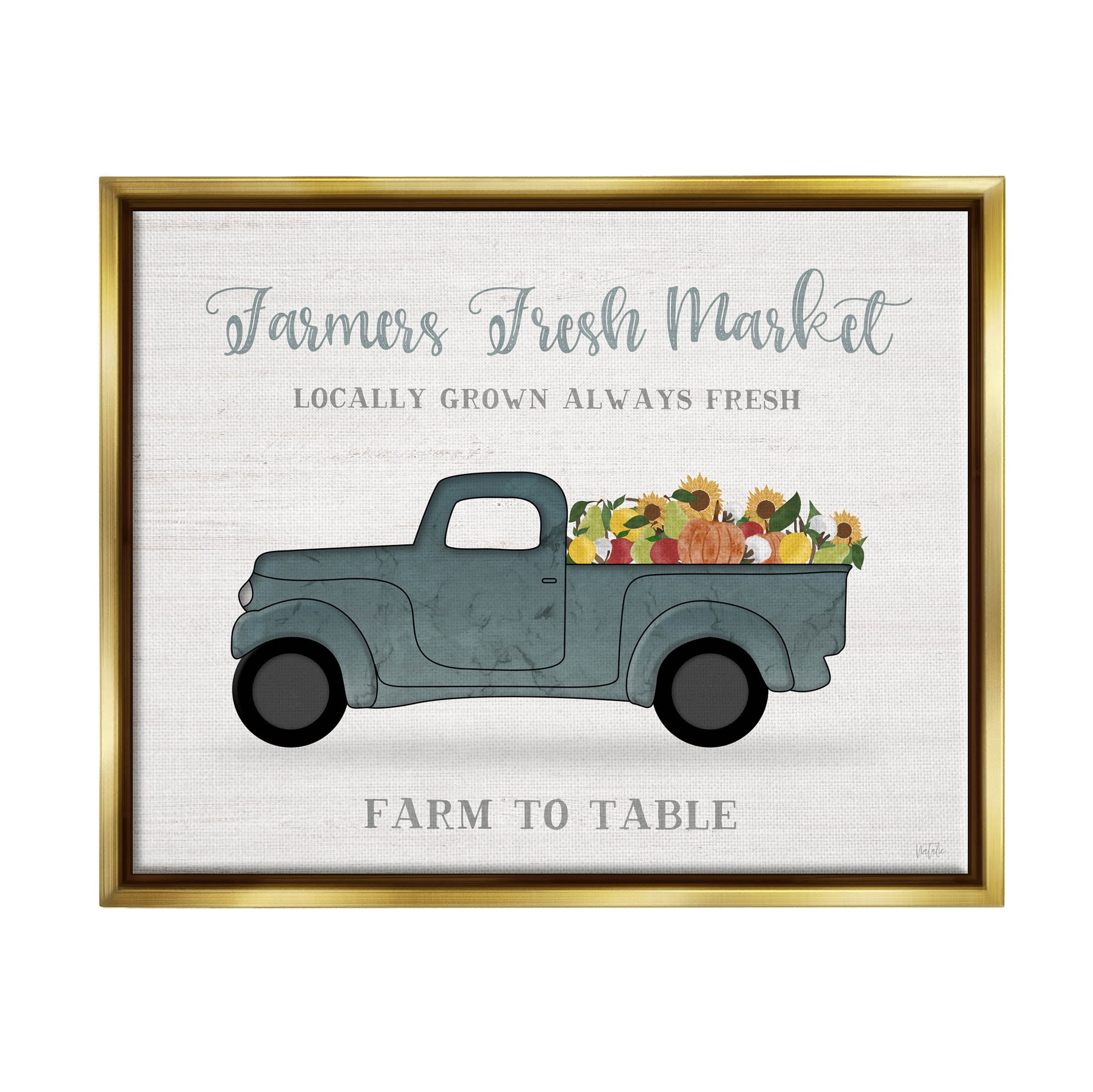 Stupell Industries Farmers Fresh Market Truck Graphic Art Metallic Gold Floating Framed Canvas Print Wall Art, Design by Natalie Carpentieri