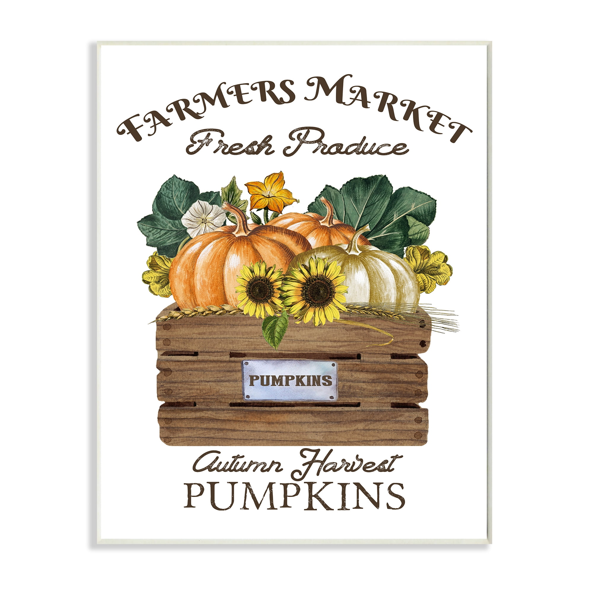Autumn Harvest Pumpkin Wall Plaque with Sunflowers, 10x15