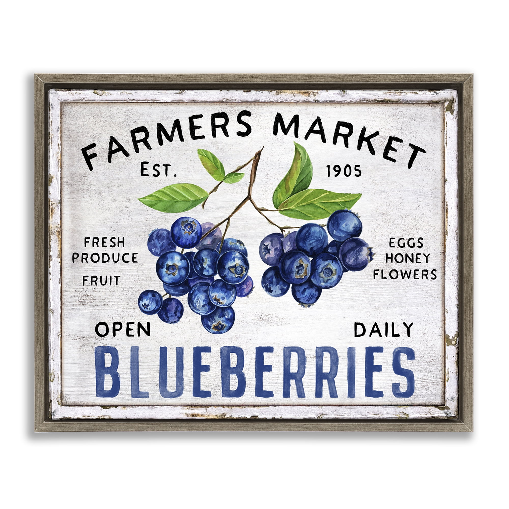 Stupell Industries Farmers Market Blueberries Food & Beverage Painting Brown Floater Framed Canvas Art Print Wall Art, 21 x 17