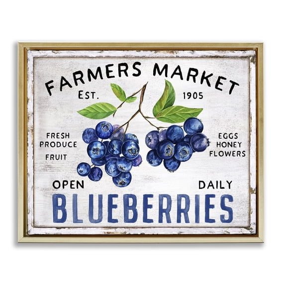 Stupell Industries Farmhouse Farmers Market Blueberries Gold Floating Frame Canvas Art, 31 x 25, by Creatif Belle