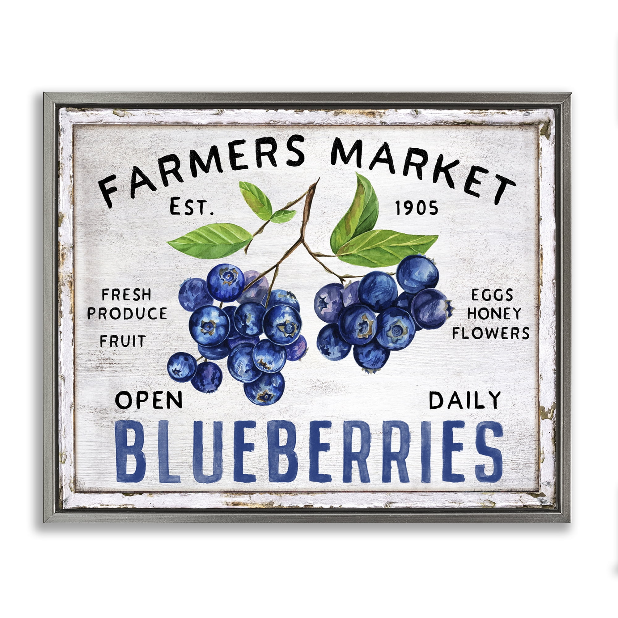 Stupell Industries Farmers Market Blueberries Food & Beverage Painting Gray Floater Framed Canvas Art Print Wall Art, 31 x 25