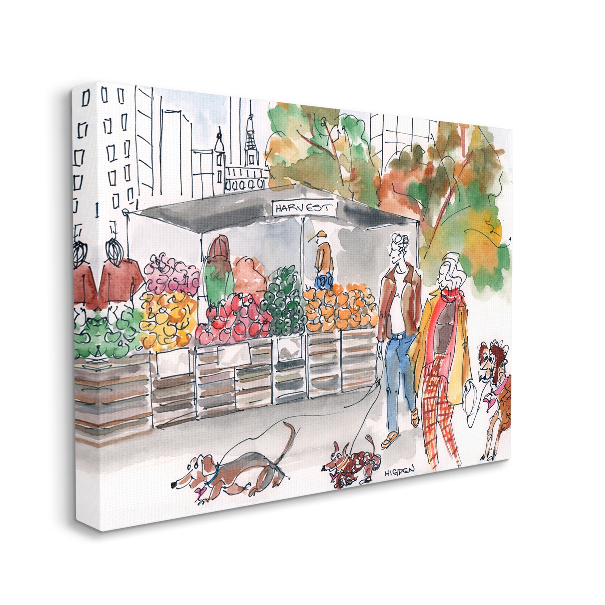 Stupell Industries Farmers Market Illustration City Dog Walkers Canvas Wall Art by Mark Higden