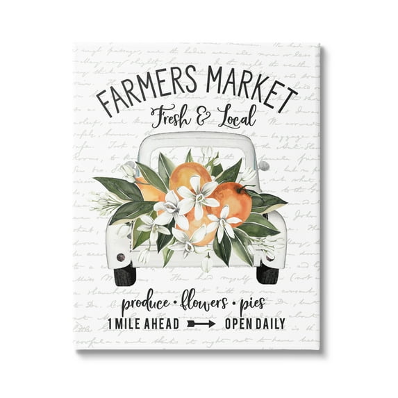 Stupell Industries Farmers Market Orange Blossom Truckload Rustic Sign Graphic Art Gallery Wrapped Canvas Print Wall Art, Design by Lettered and Lined