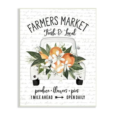 Stupell Industries Farmers Market Orange Blossom Truckload Rustic Sign Graphic Art Unframed Art Print Wall Art, Design by Lettered and Lined