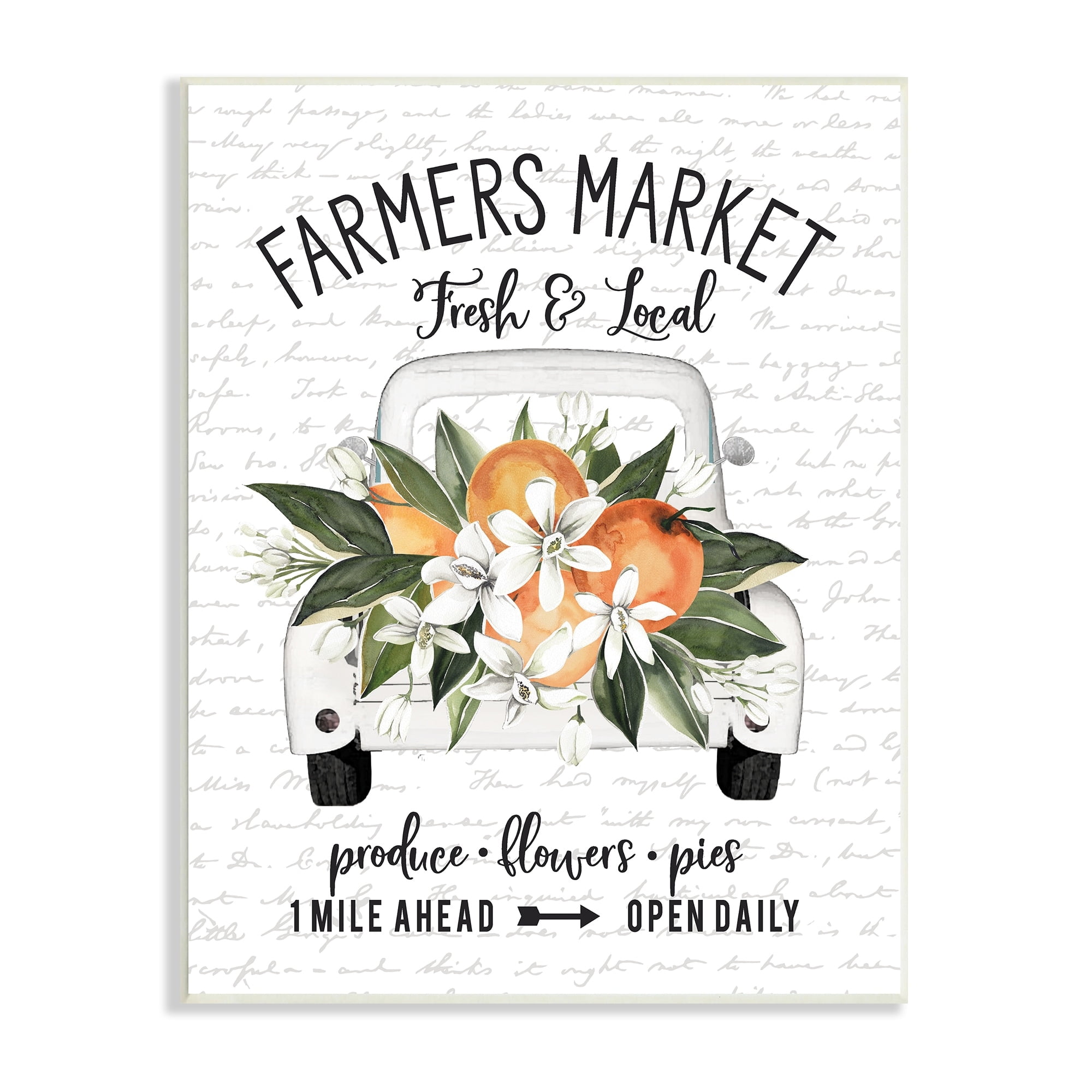 Stupell Industries Farmers Market Orange Blossom Truckload Rustic Sign Graphic Art Unframed Art Print Wall Art, Design by Lettered and Lined