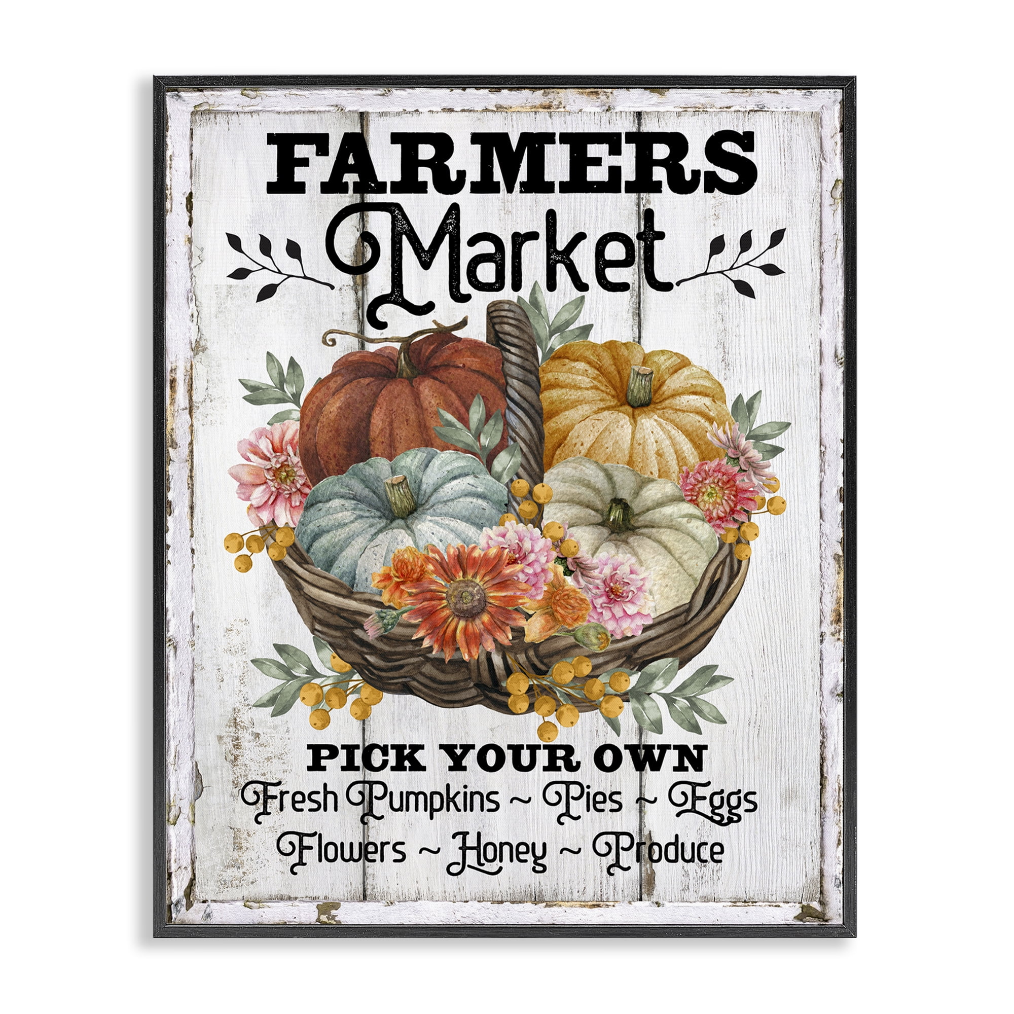 Stupell Industries Farmers Market Pumpkin Basket Holiday Painting Black Framed Art Prints Wall Art, 16 x 20