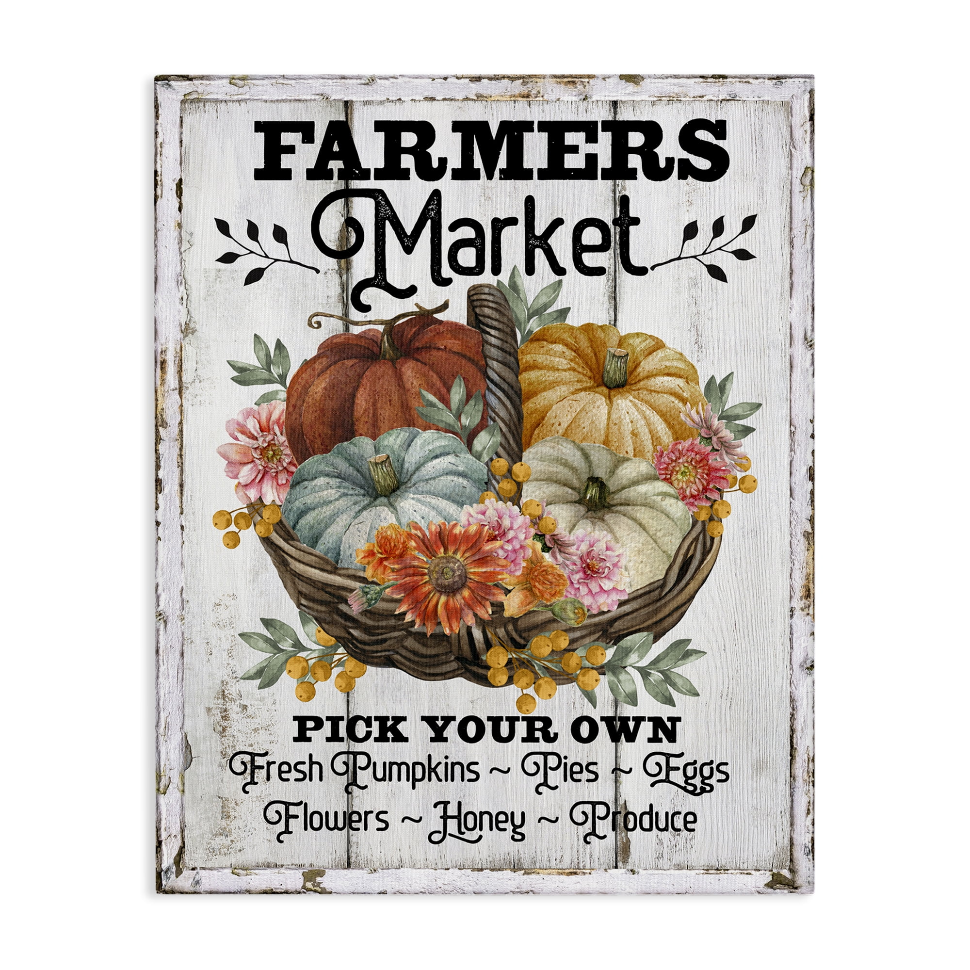 Stupell Industries Farmers Market Pumpkin Basket Holiday Painting Gallery Wrapped Canvas Art Prints Wall Art, 36 x 48